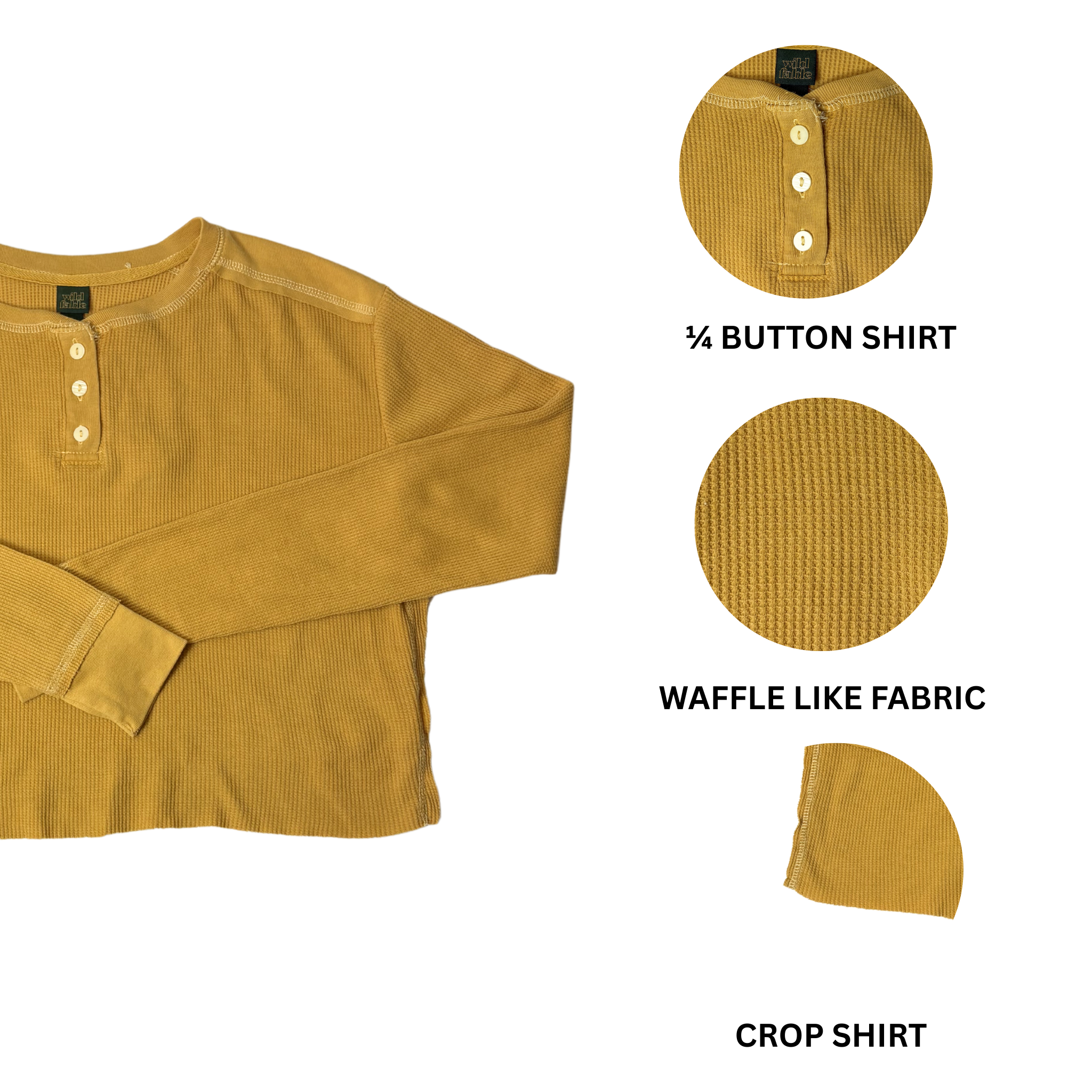 Women's Yellow Cropped Long Sleeve Shirt - M
