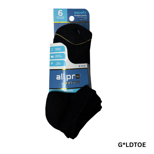 Women’s 6-Pair Low Cut Black Socks Fits Shoe Size 4–10