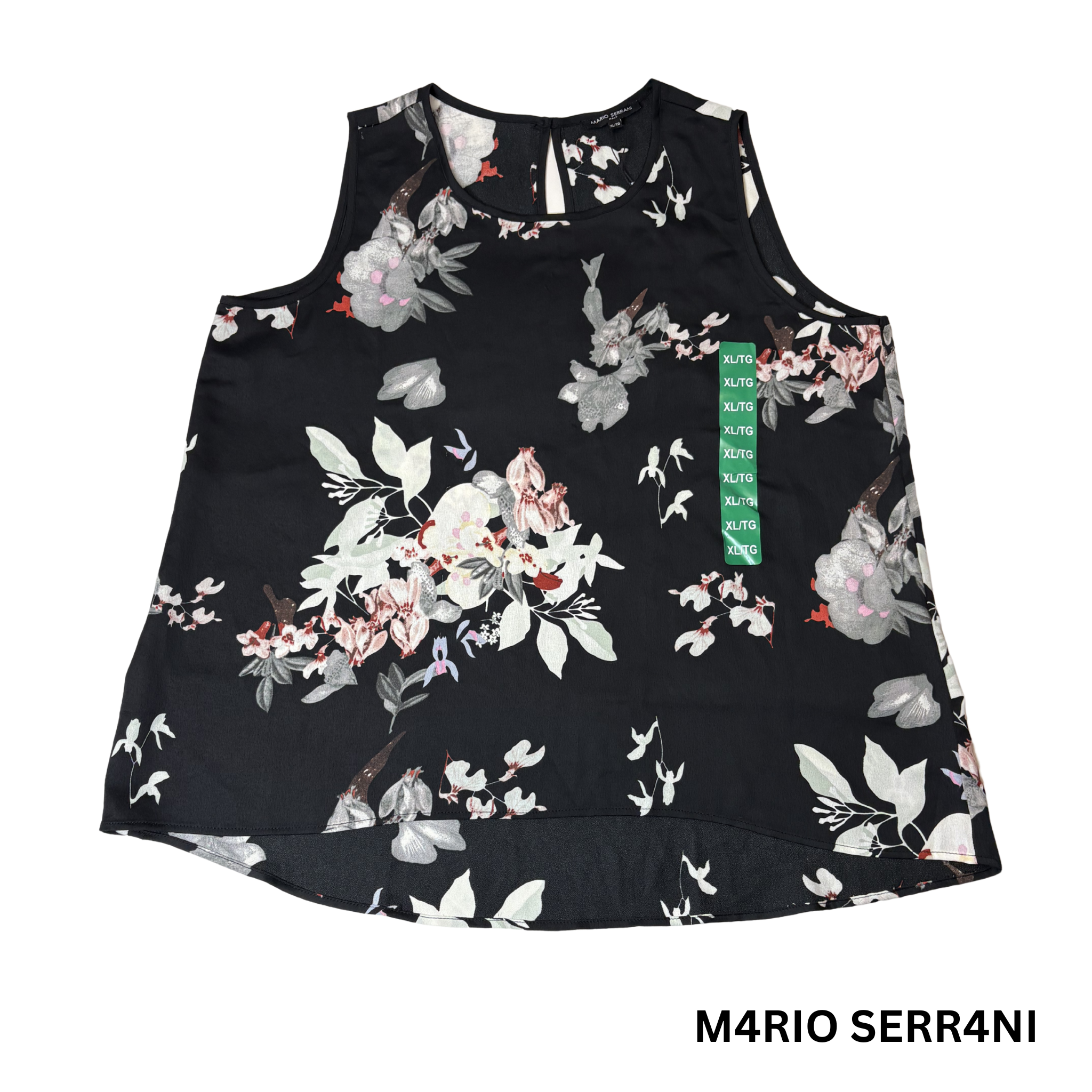 Women’s Black Floral Sleeveless Blouse – Size XL