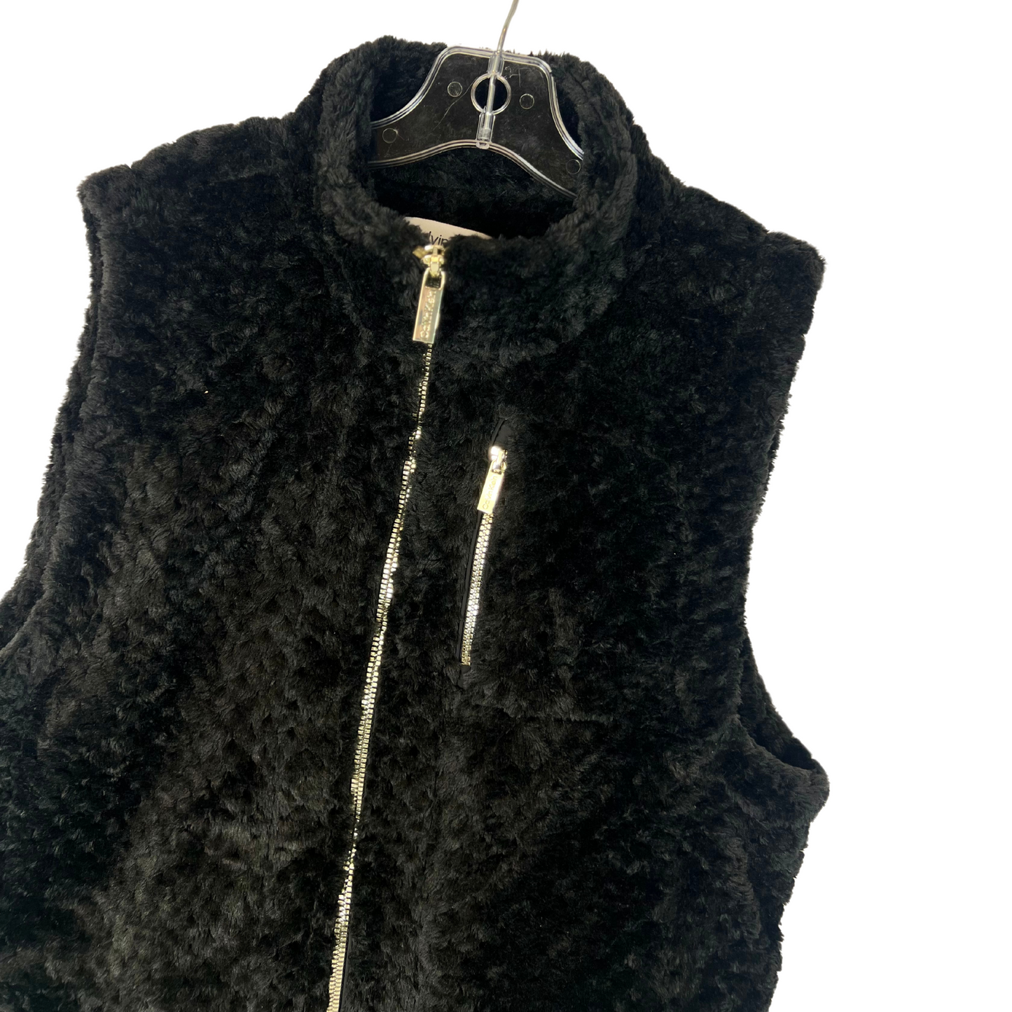 Women's CK Faux Fur Vest, Black, Size S