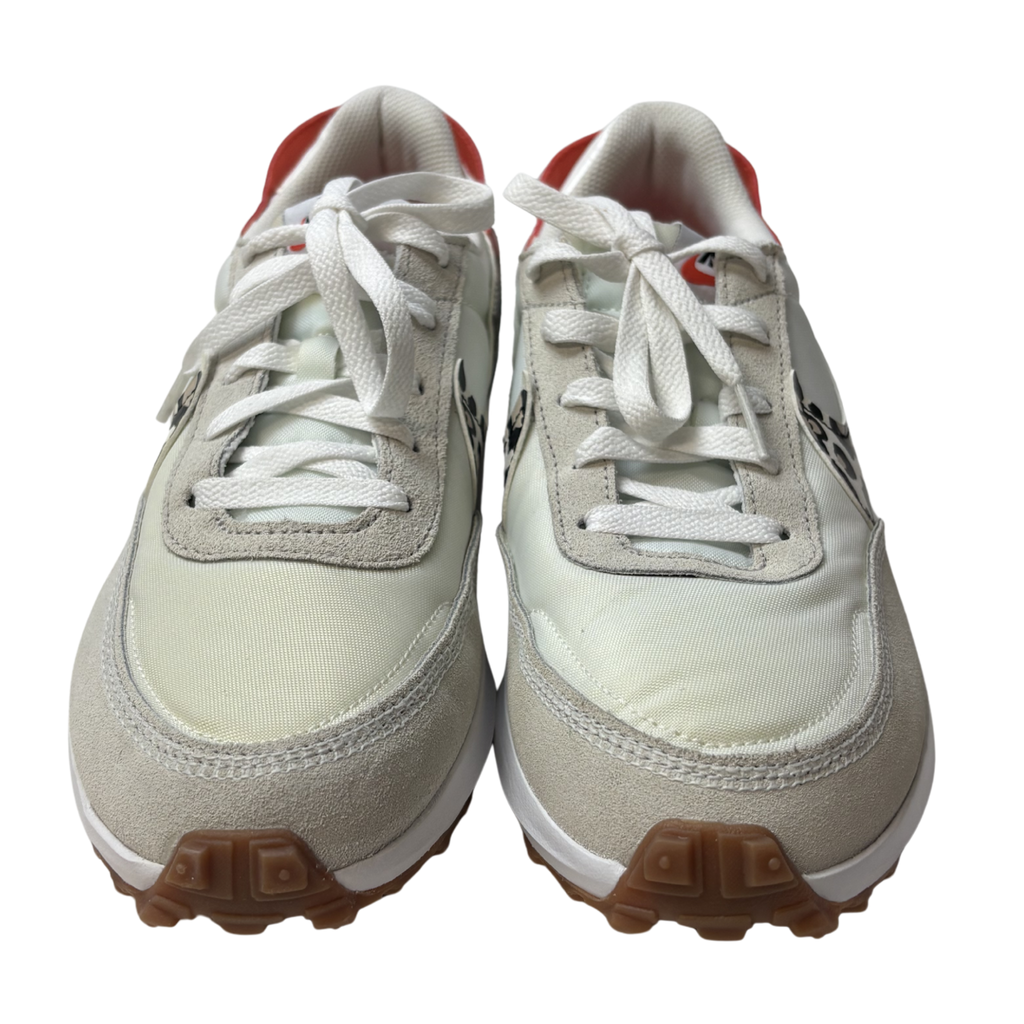 Women’s Waffle Debut White/Sail Sneakers with Orange & Animal Print – Size 9