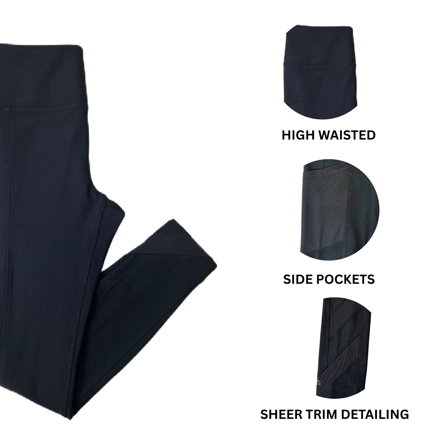 Women's Black Ankle Mesh Active Leggings - S