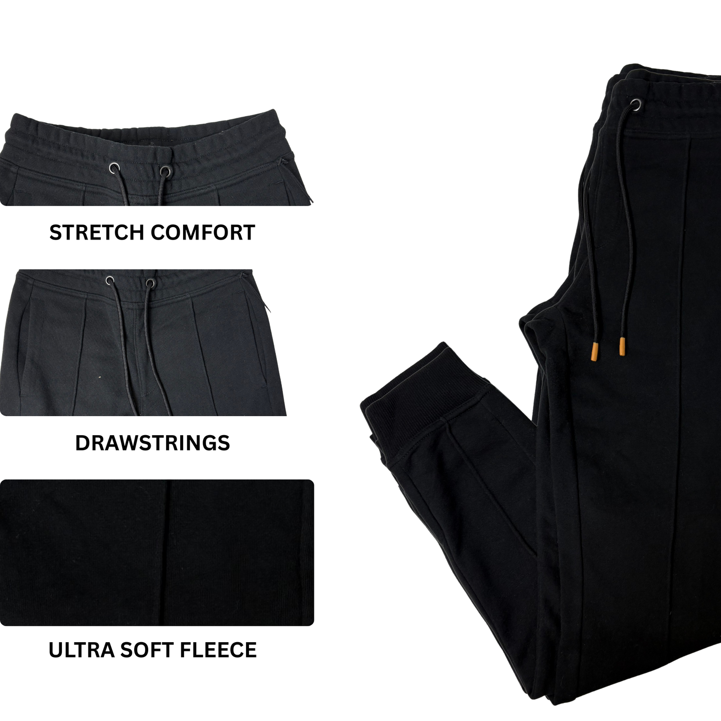 Women's Black Fleece Drawstring Sweatpants - XS
