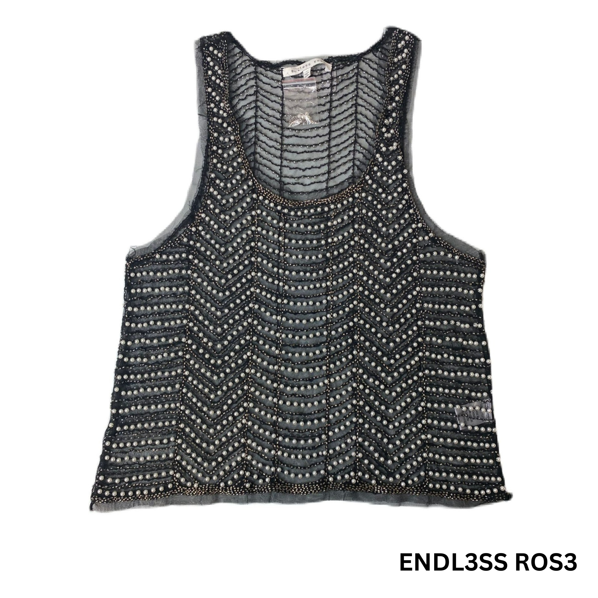 Women's Black Mesh Sequin Top – Size Medium, Sheer Party Blouse