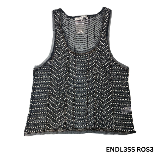 Women's Black Mesh Sequin Top – Size Medium, Sheer Party Blouse