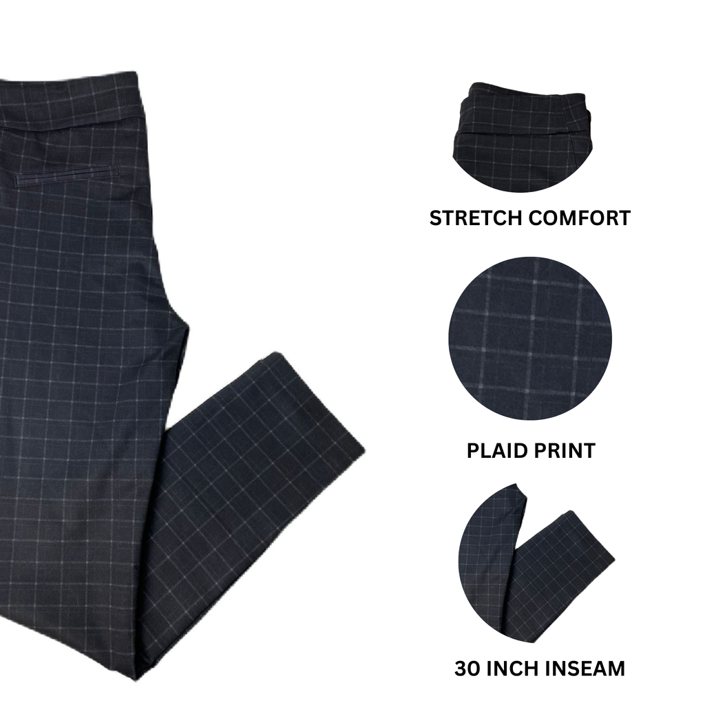 Women's Black and Green Plaid Stretch Dress Pants
