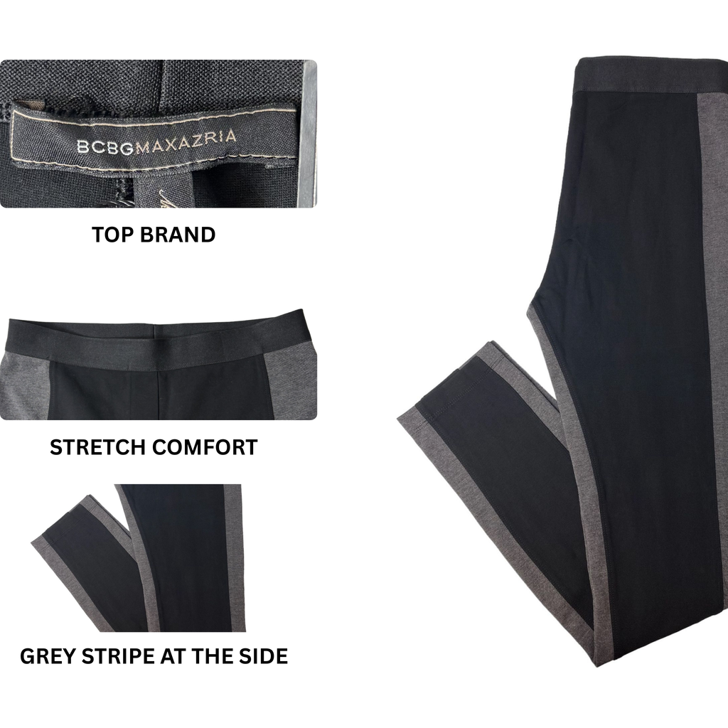 Women's Black and Grey Elastic Waist Leggings - S