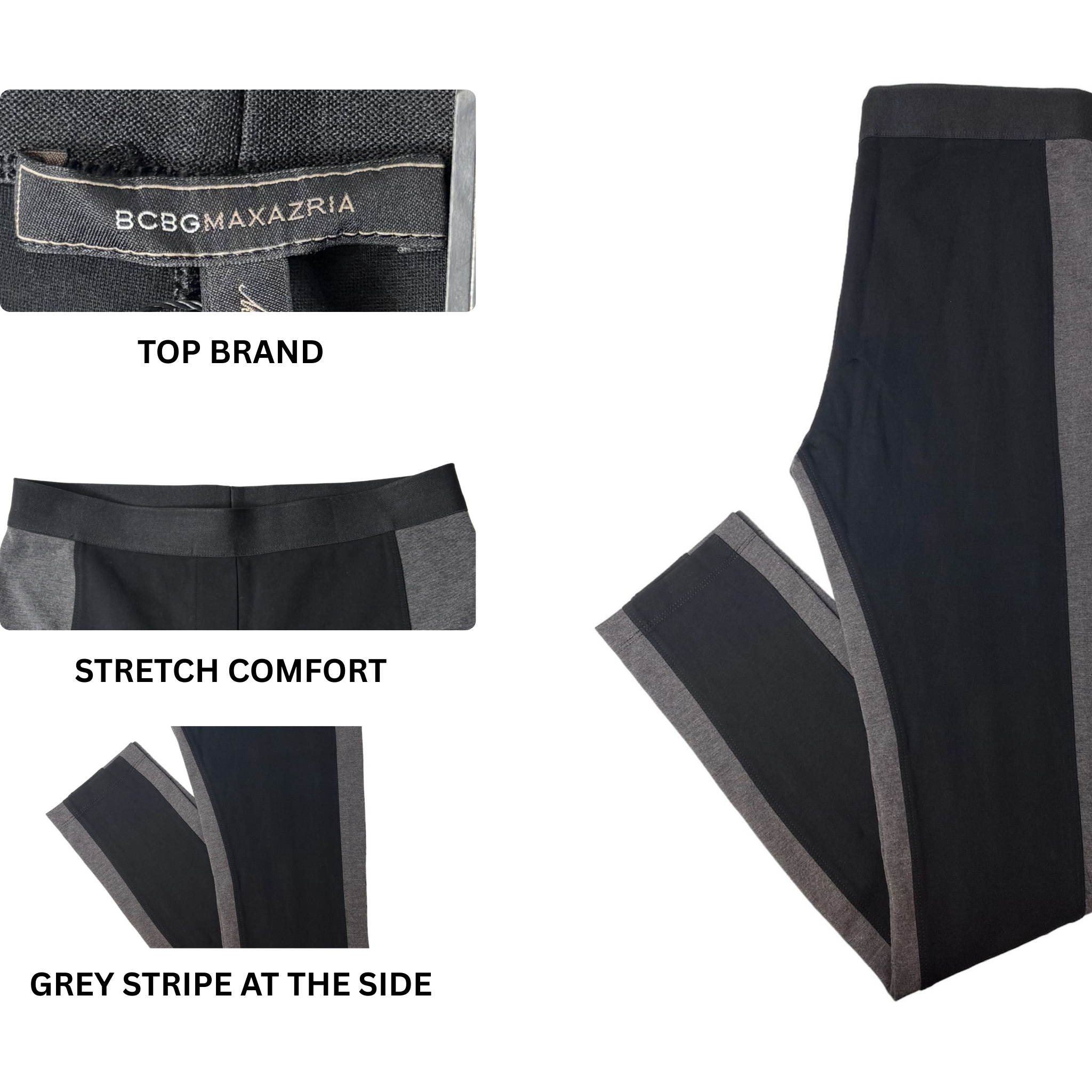 Women's Black and Grey Elastic Waist Leggings - S