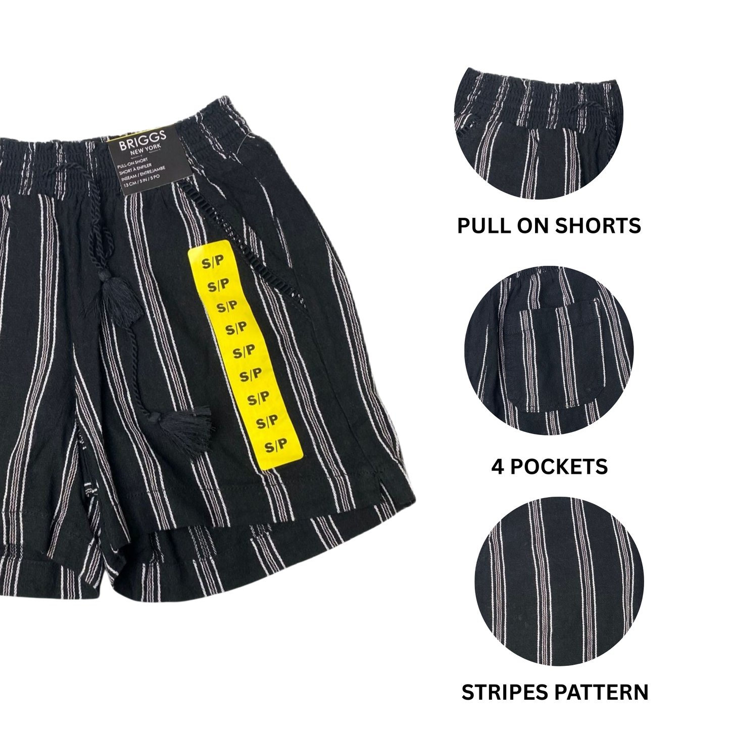 Women's Black and White Linen Blend Shorts - S