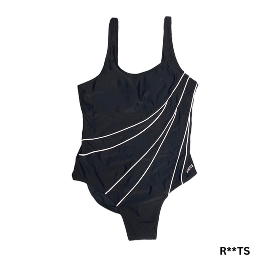 Women's Black and White Striped Swimsuit - Size 14
