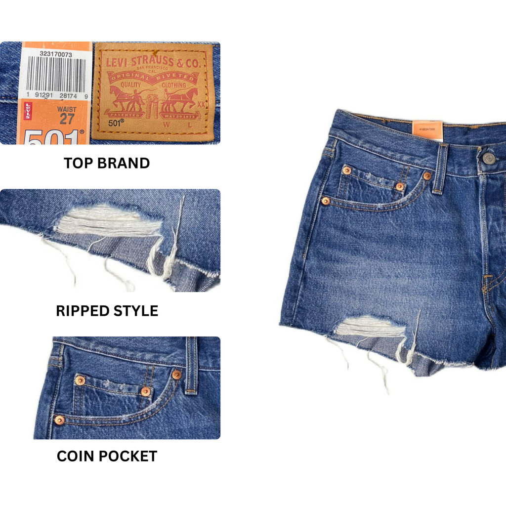 Women's Blue Straight Leg Denim Shorts - 27