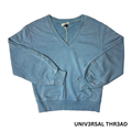 Women's Blue Wash V-Neck Puff Sleeve Sweatshirt - XS