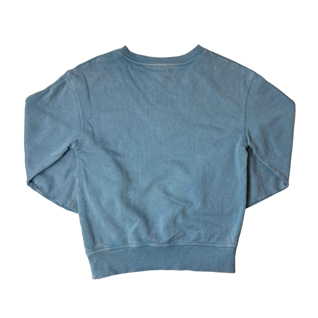 Women's Blue Wash V-Neck Puff Sleeve Sweatshirt - XS