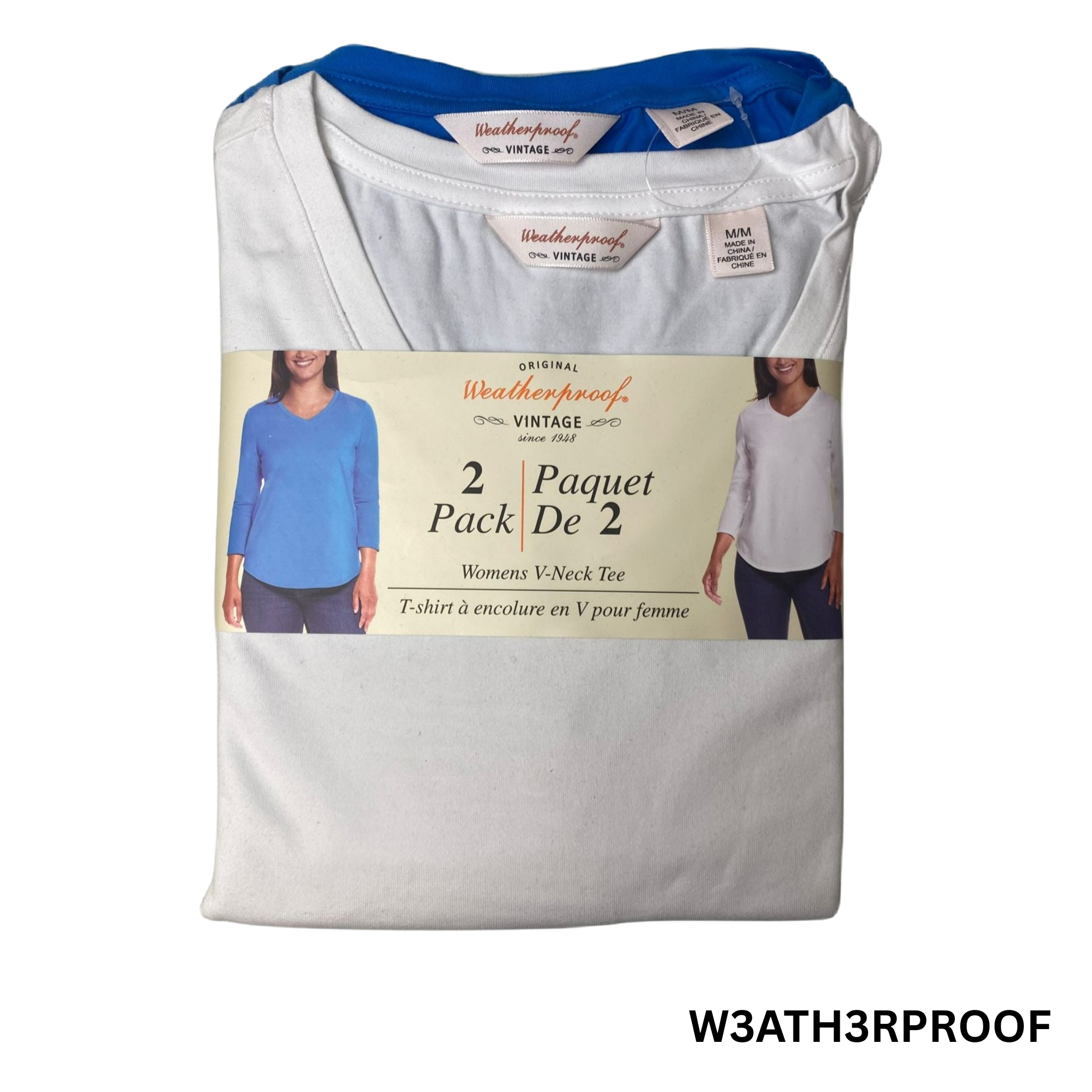 Women's Blue and White V-Neck Long Sleeve T-Shirt 2-Pack - M