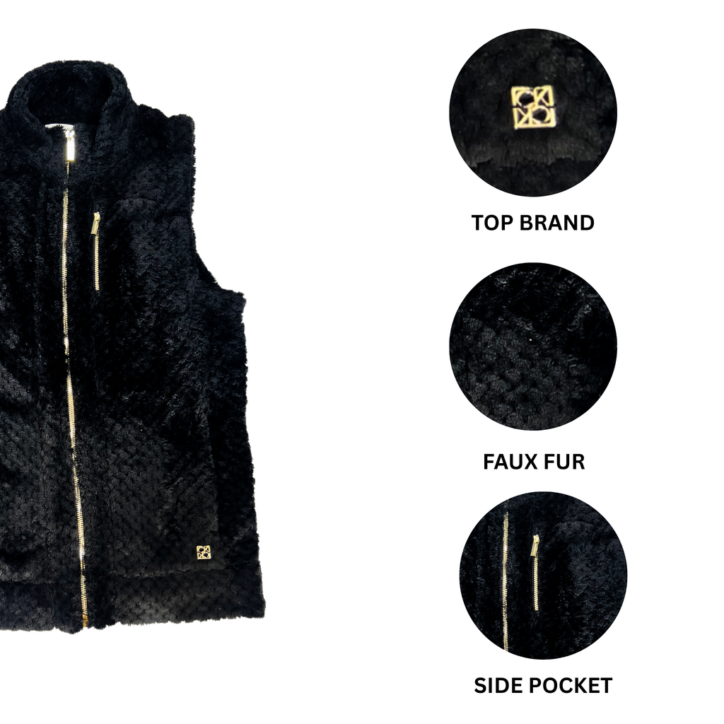 Women's CK Faux Fur Vest, Black, Size S