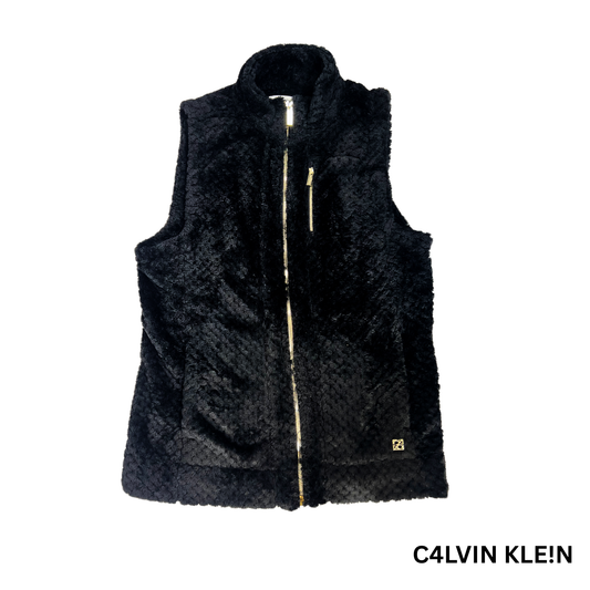 Women's CK Faux Fur Vest, Black, Size S