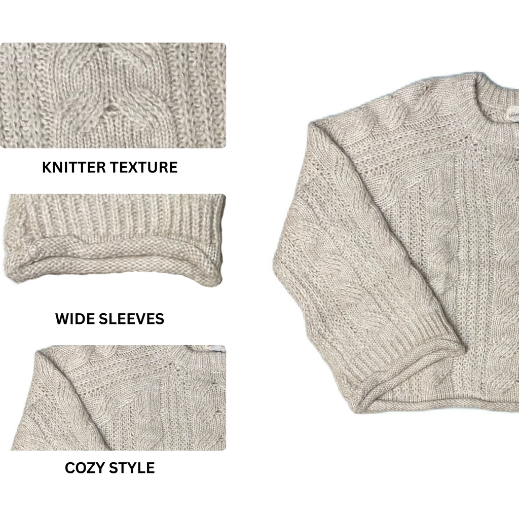 Women's Cream Knitted Wide-Wrist Sweater - M