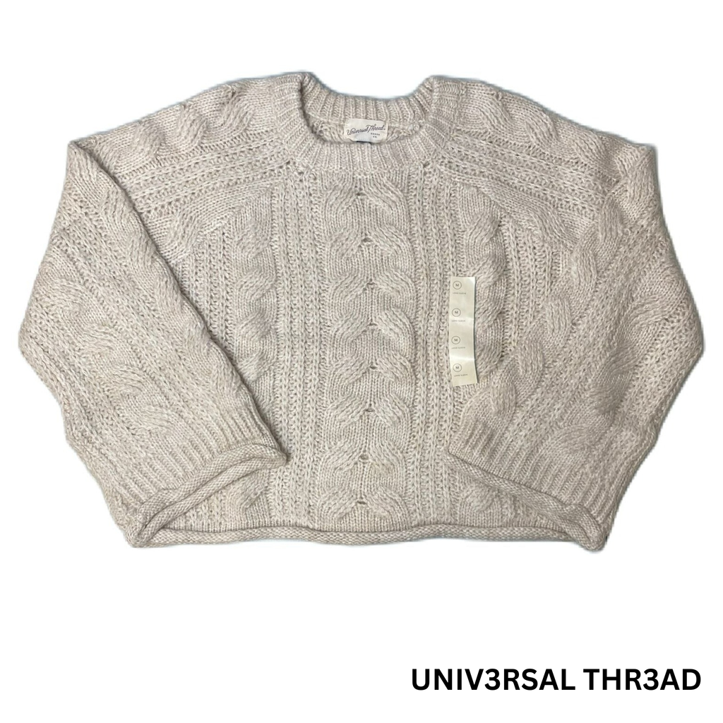 Women's Cream Knitted Wide-Wrist Sweater - M
