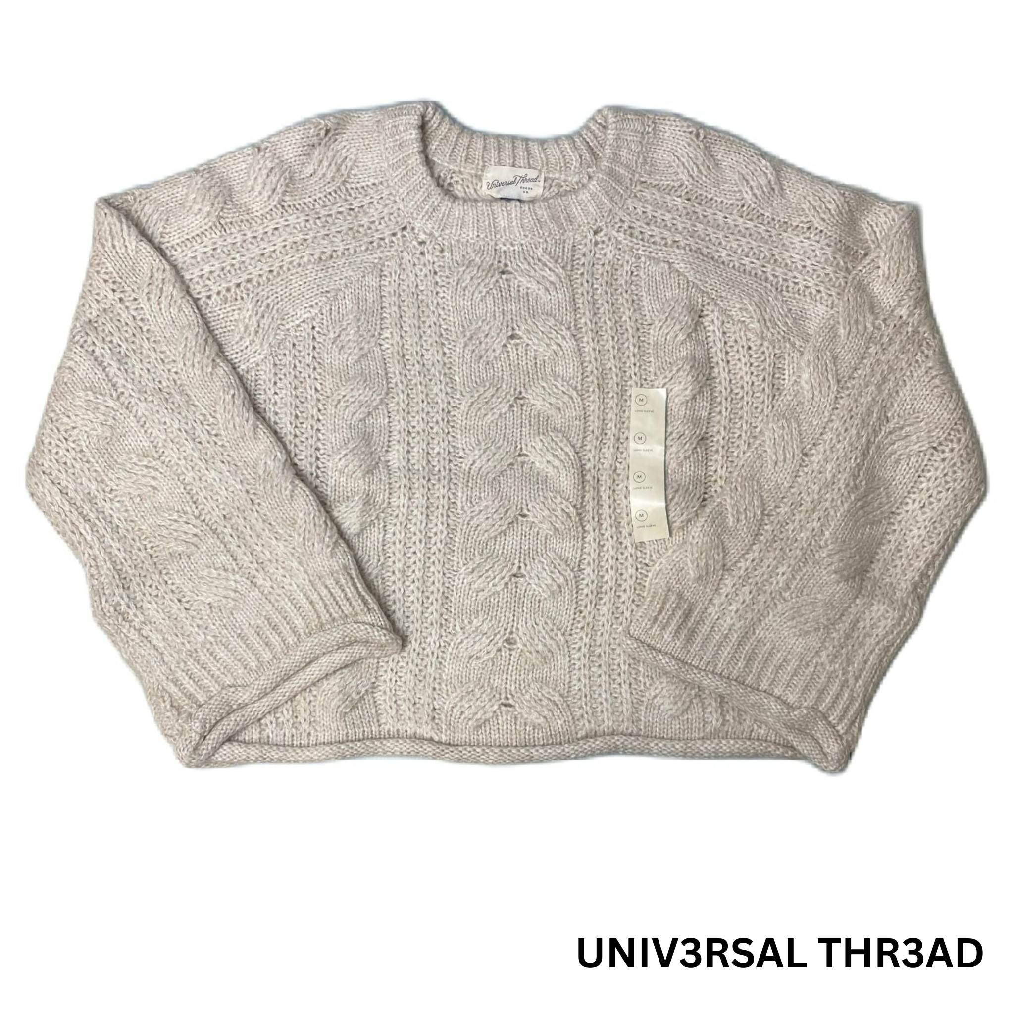 Women's Cream Knitted Wide-Wrist Sweater - M