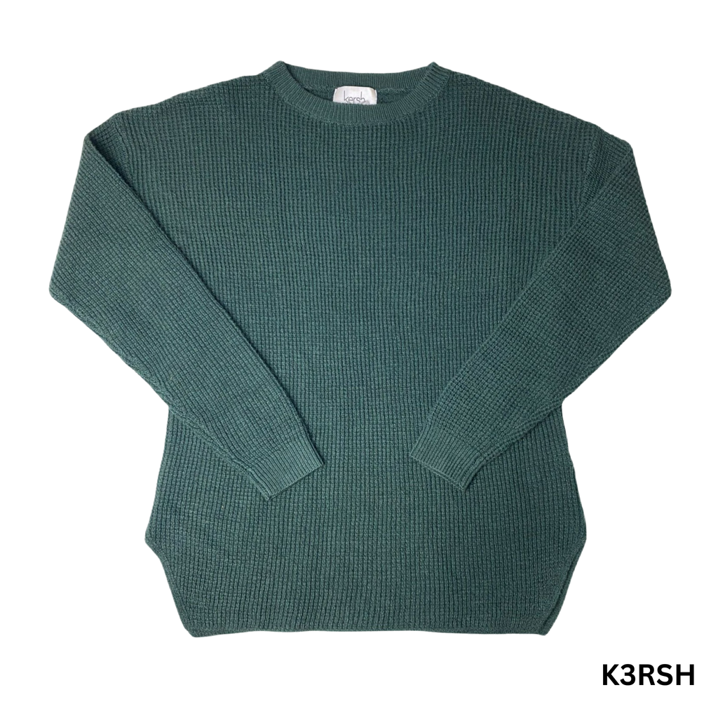 Women's Dark Green Ribbed Knit Sweater - S