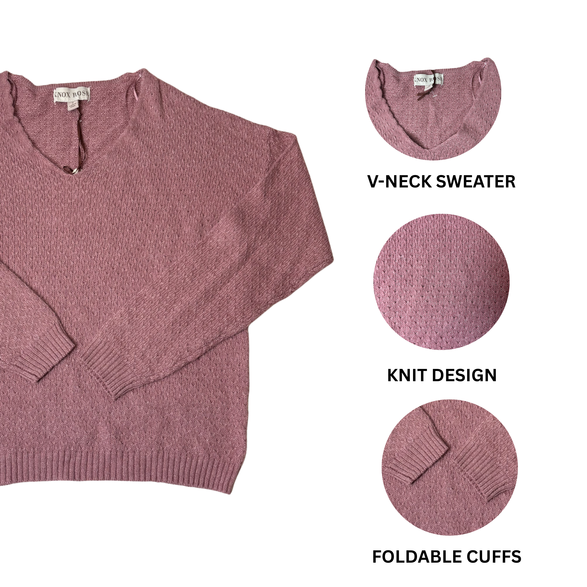Women's Deep Mauve Long Sleeve V-Neck Sweater