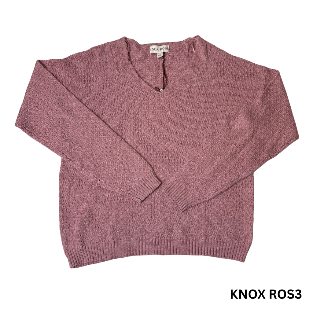 Women's Deep Mauve Long Sleeve V-Neck Sweater