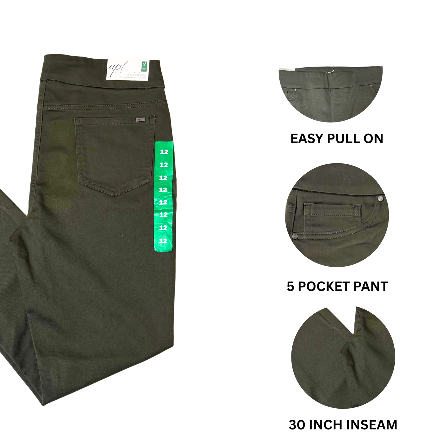 Women's Green Pull-On Pants Size 12