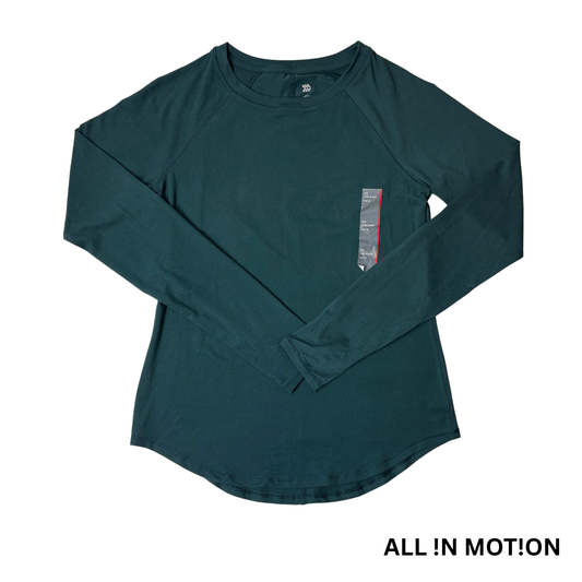 Women's Green Semi-fit Crew Neck Long Sleeve Shirt - XS