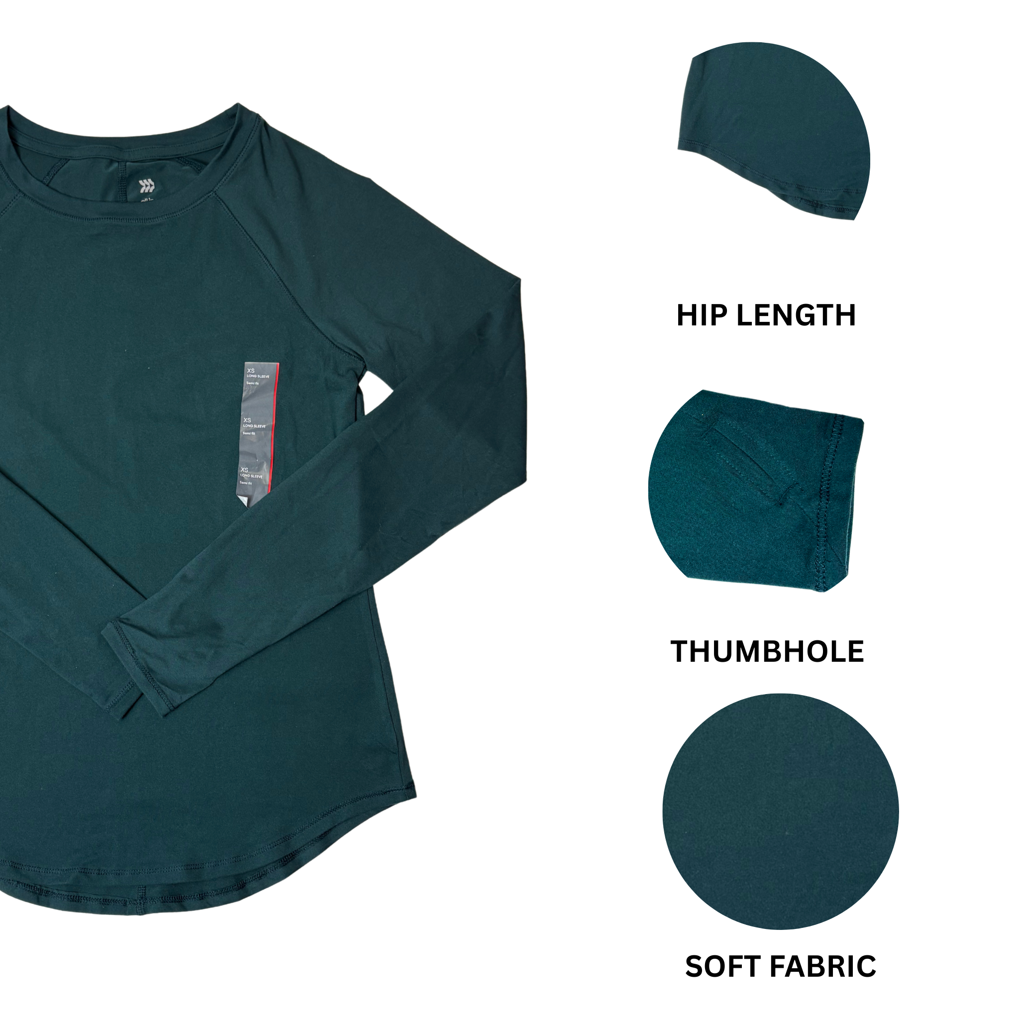 Women's Green Semi-fit Crew Neck Long Sleeve Shirt - XS