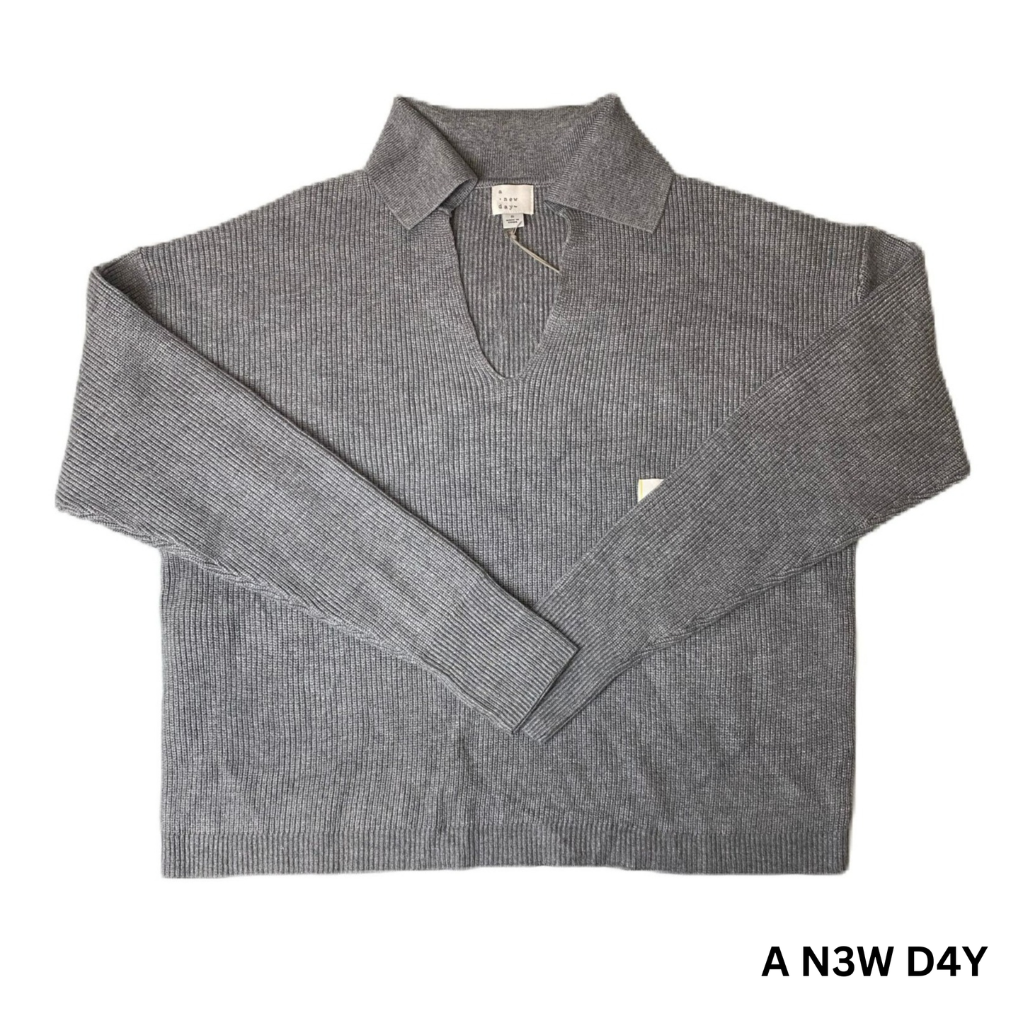 Women's Grey Collared V-Neck Knit Top - S