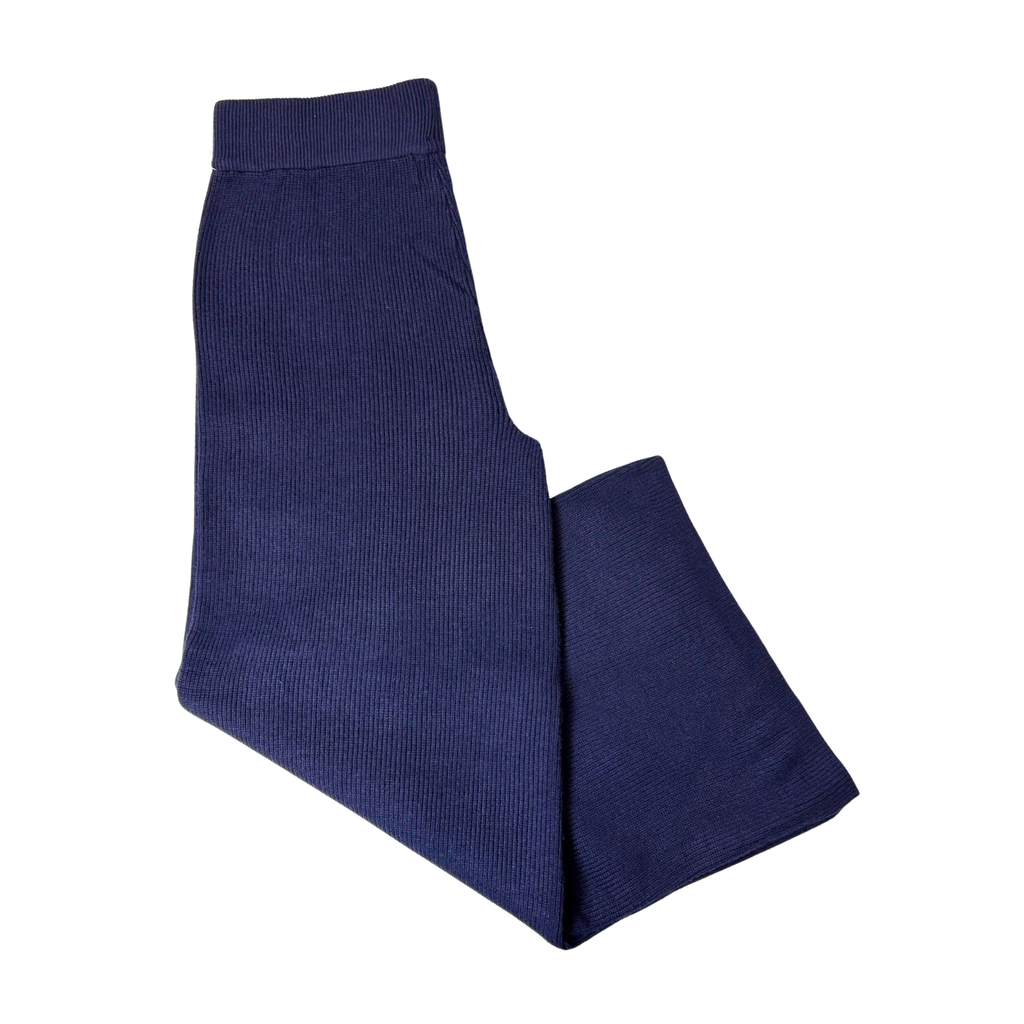 Women's Navy Knitted Wide Leg Pants - S
