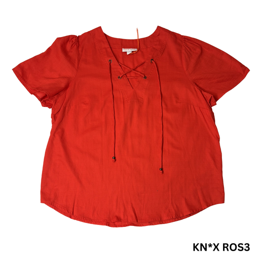Women's Orange Short Sleeve Lace Front Shirt - M