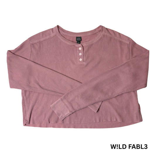 Women's Pink Cropped Long Sleeve Shirt - XL
