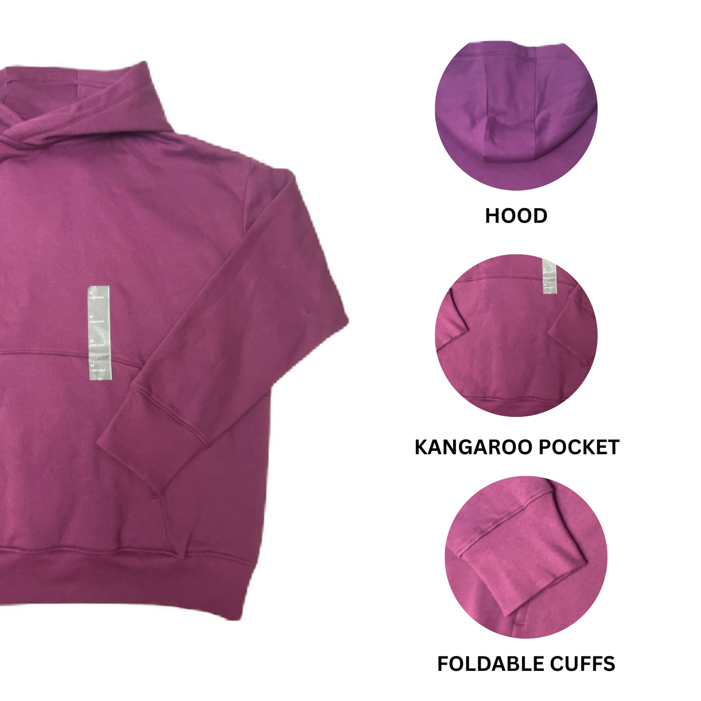 Women's Purple Fleece Thumbhole Cuff Hoodie - M