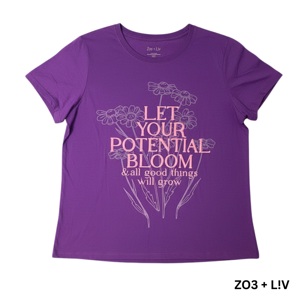 Women's Purple Short Sleeve Bloom T-Shirt - XL