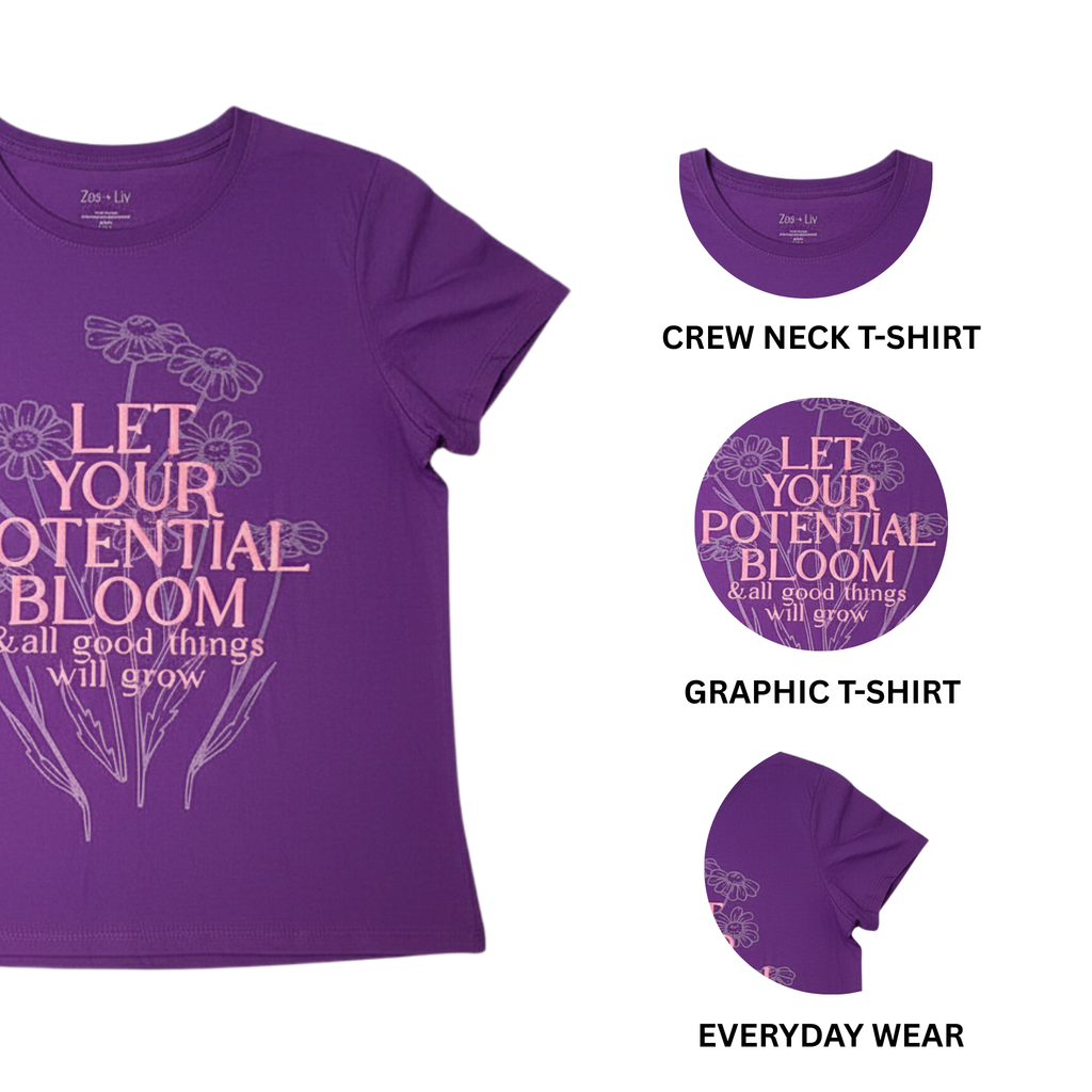 Women's Purple Short Sleeve Bloom T-Shirt - XL