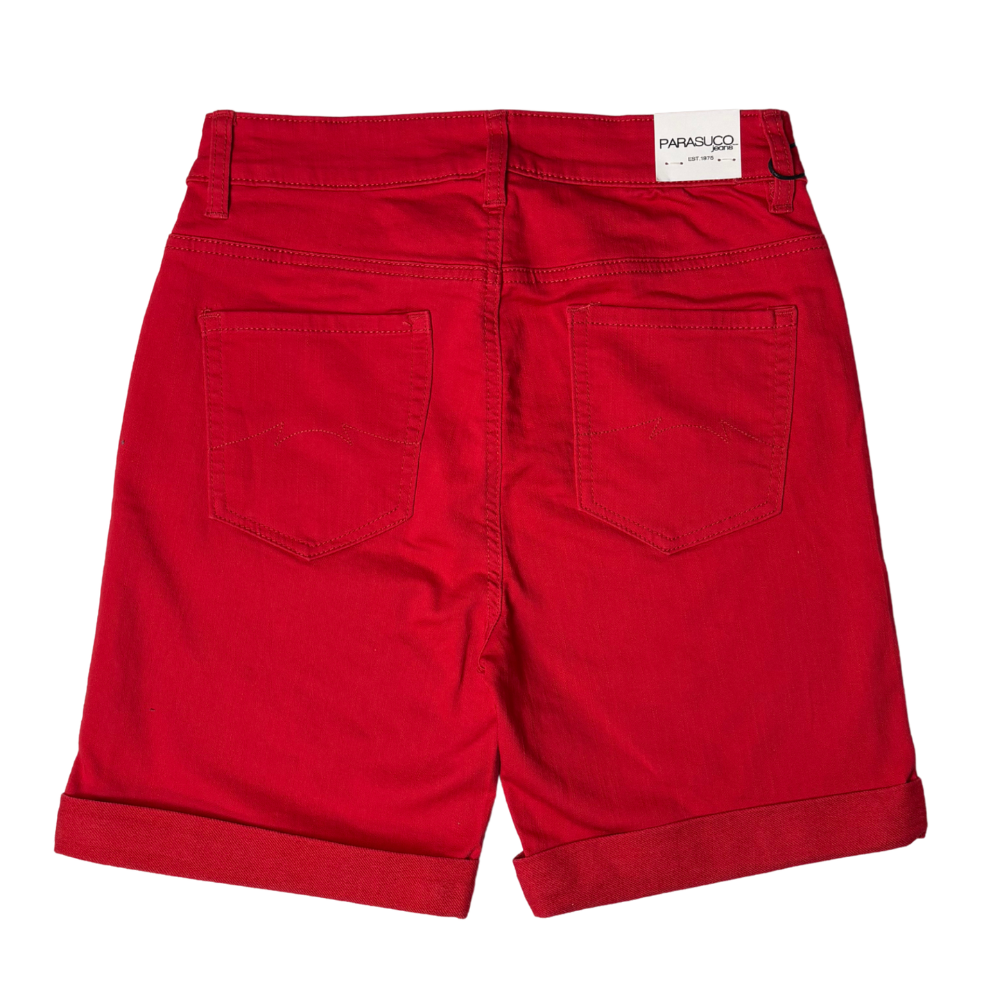 Women’s Red Jean Shorts – Mid-Rise Classic Fit with Tummy Control – Size 8