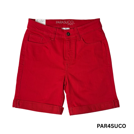 Women’s Red Jean Shorts – Mid-Rise Classic Fit with Tummy Control – Size 8