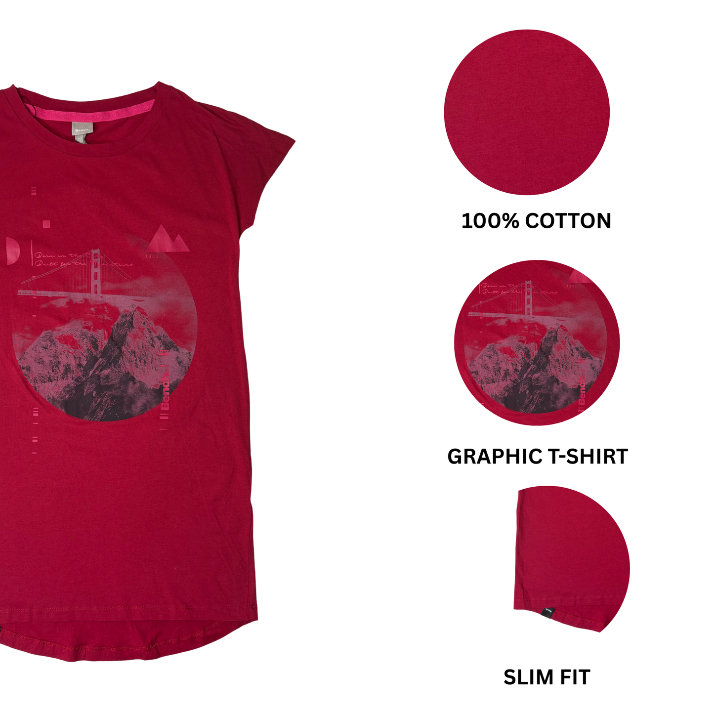 Women's Red Long Mountain Graphic T-Shirt - S