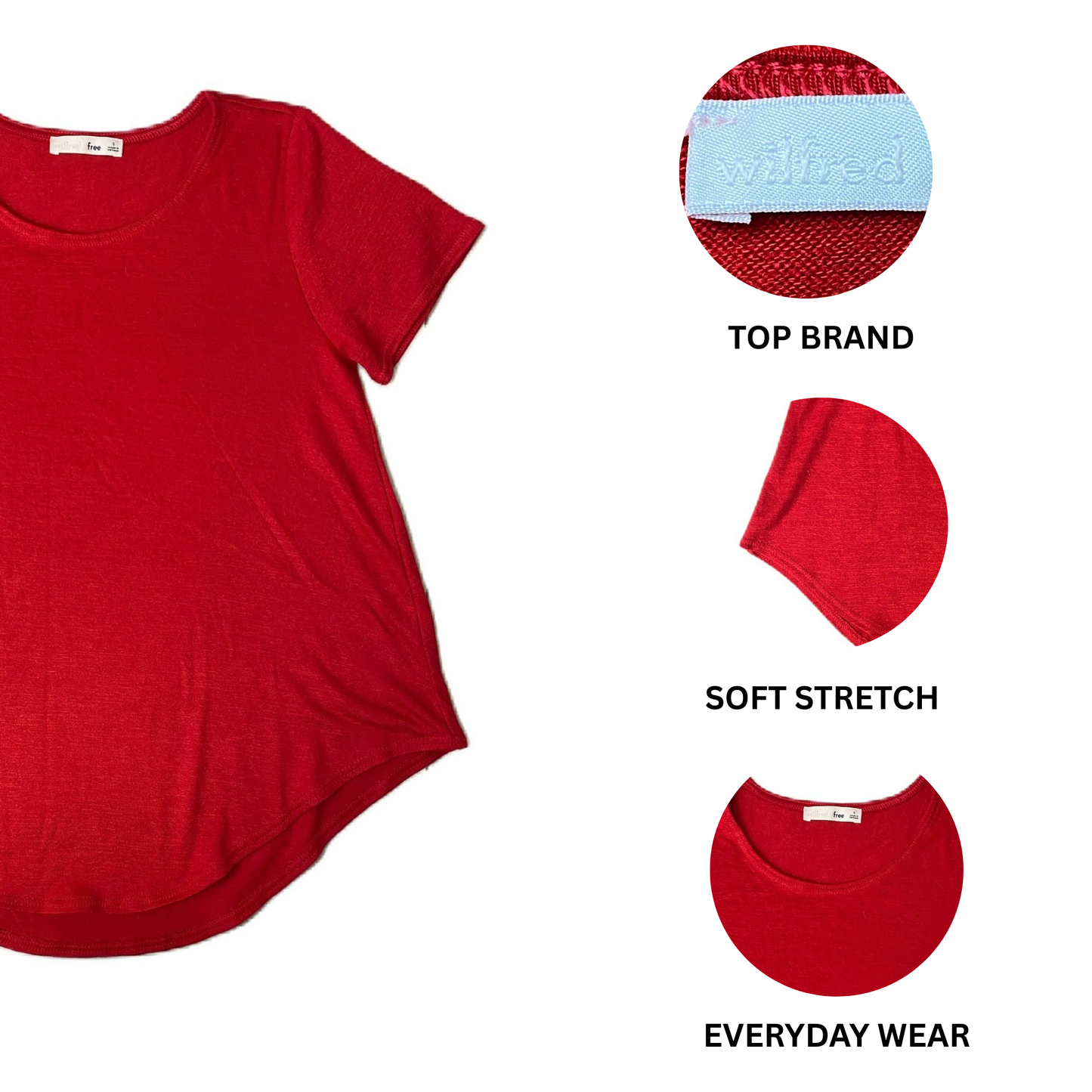 Women’s Red Short Sleeve Curved Hem Tee - Size S