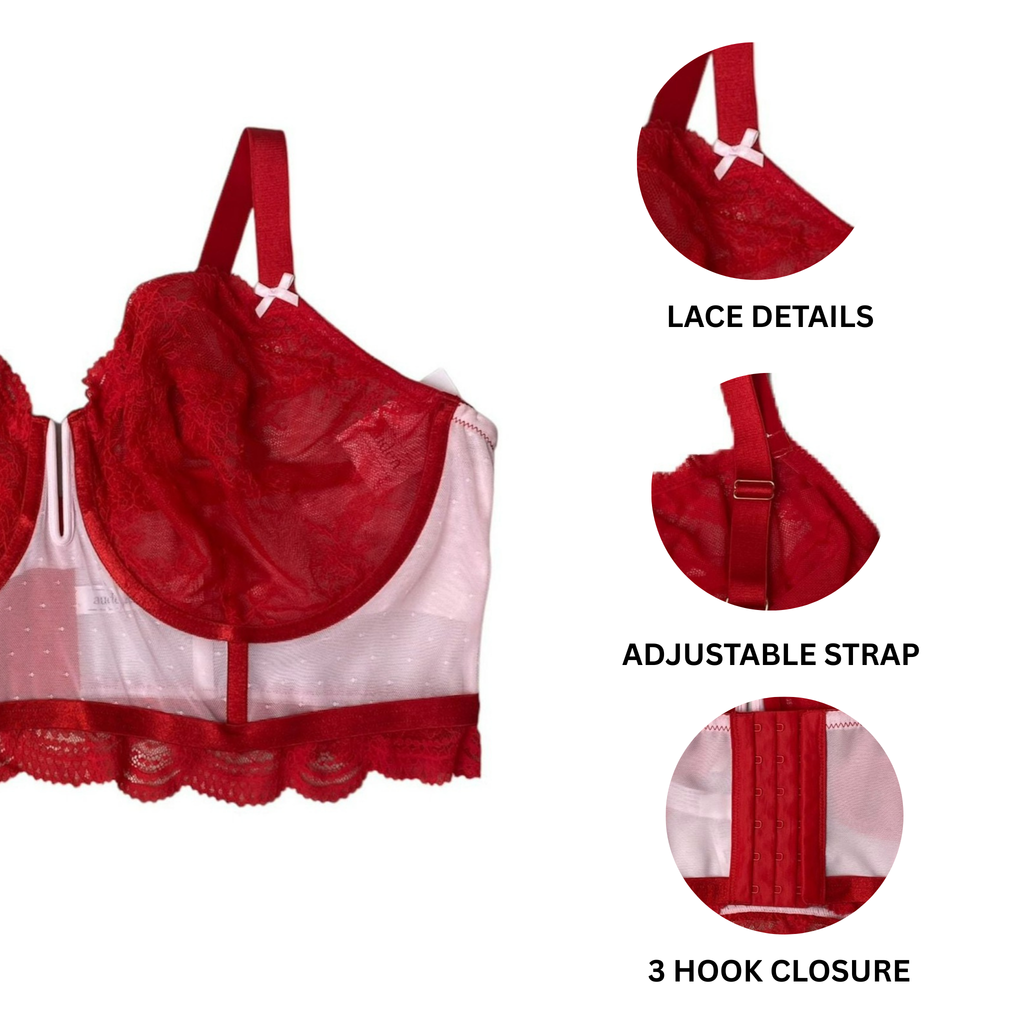 Women's Red and Pink Lingerie Bra - 2X