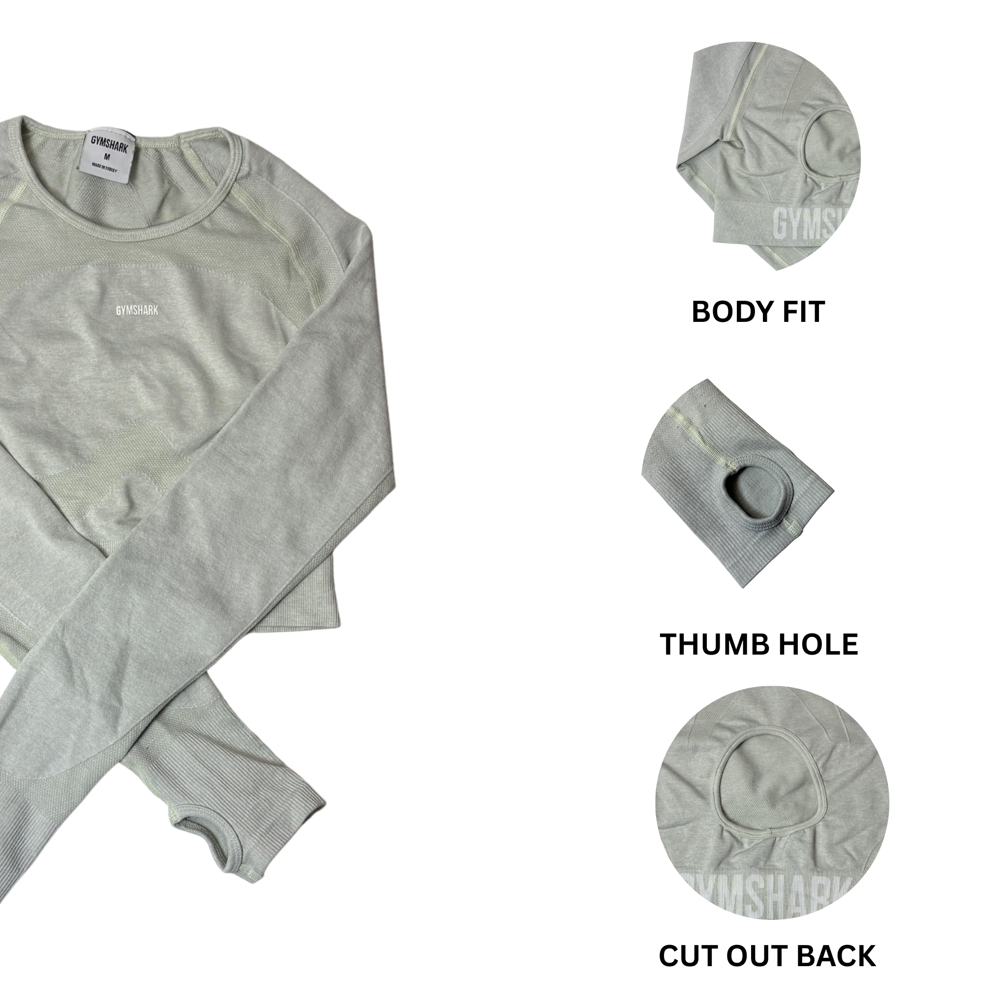 Women’s Soft Lime Green Long Sleeve Crop Top – Size M – Activewear