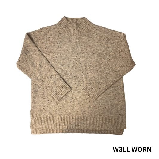 Women's Tan Mock Neck High-Low Nep Yarn Sweater