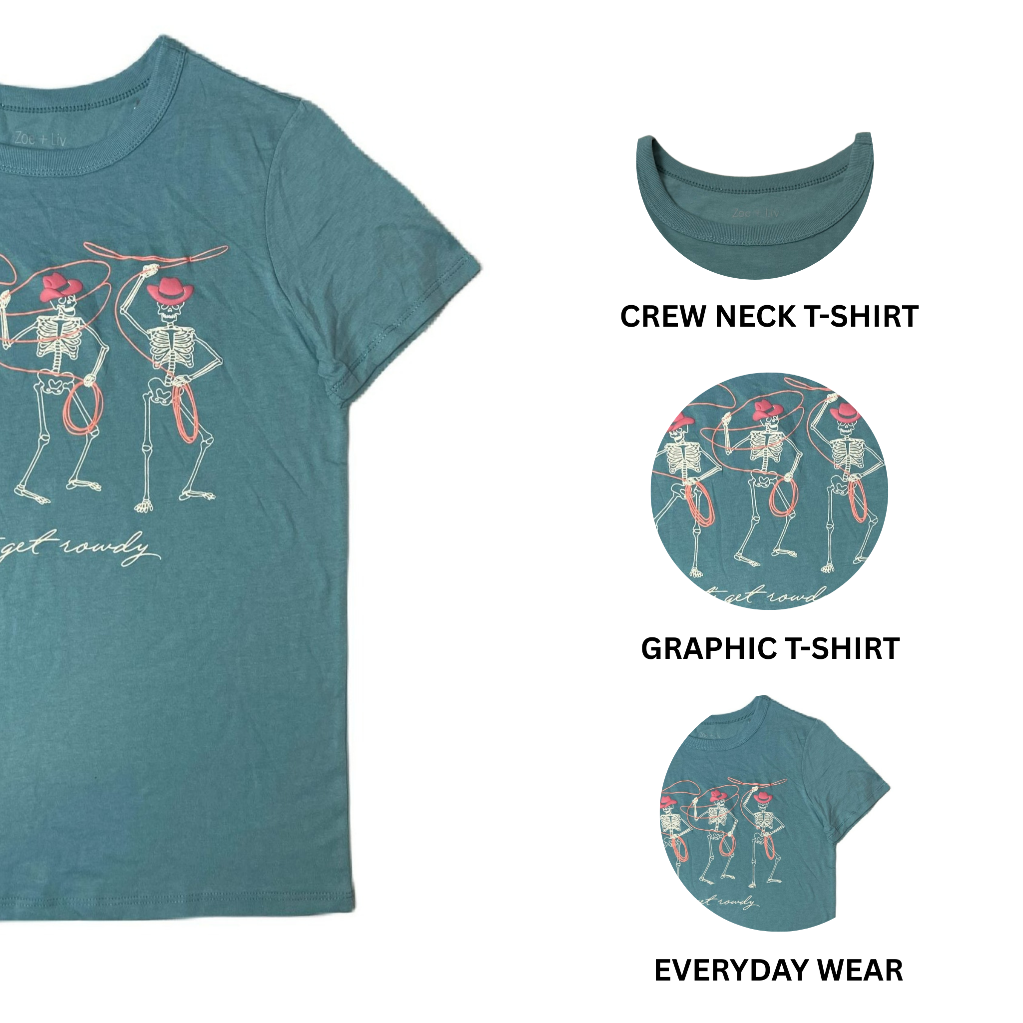 Women's Teal Short Sleeve Skeleton T-Shirt - XS