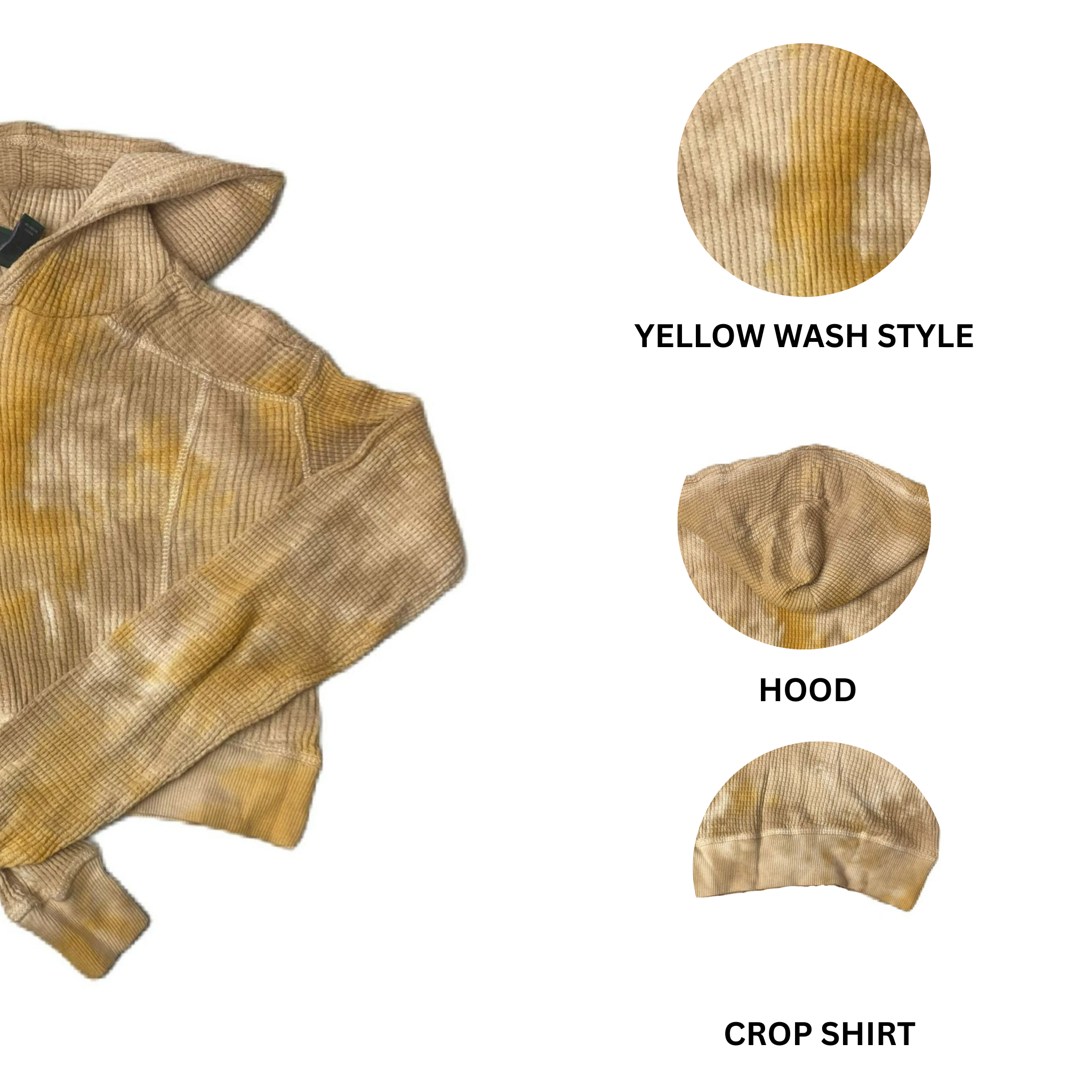 Women's Yellow Wash Cropped Long Sleeve Hooded Shirt