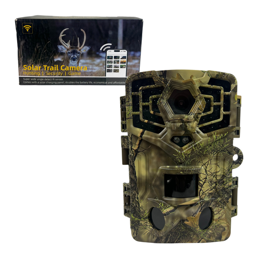 Solar Trail Camera with WiFi & Bluetooth – 64MP 4K Night Vision Motion-Activated Game & Security Camera – IP66 Waterproof