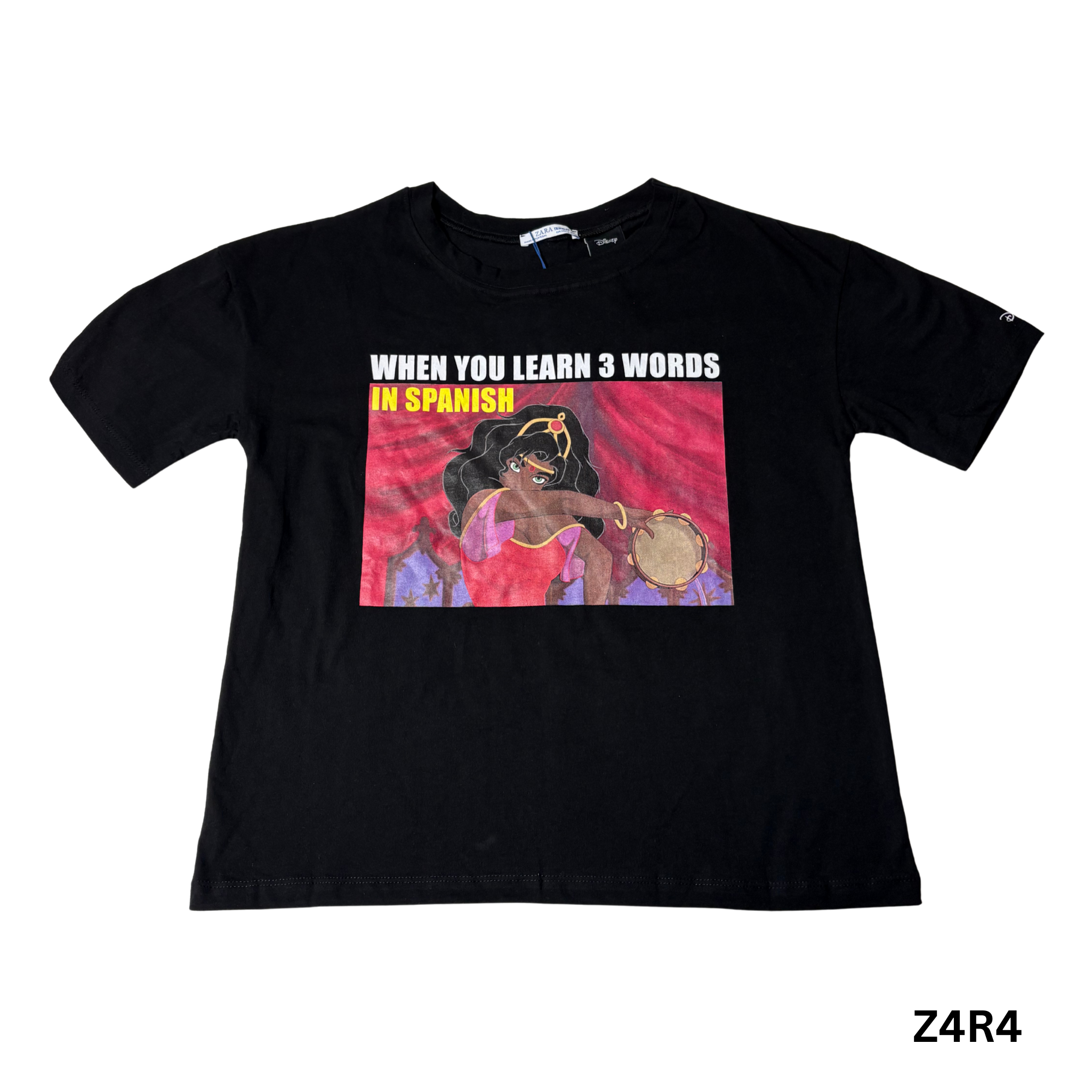 Women’s Black Graphic T-Shirt Short Sleeve 100% Cotton Size S