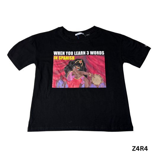 Women’s Black Graphic T-Shirt Short Sleeve 100% Cotton Size S