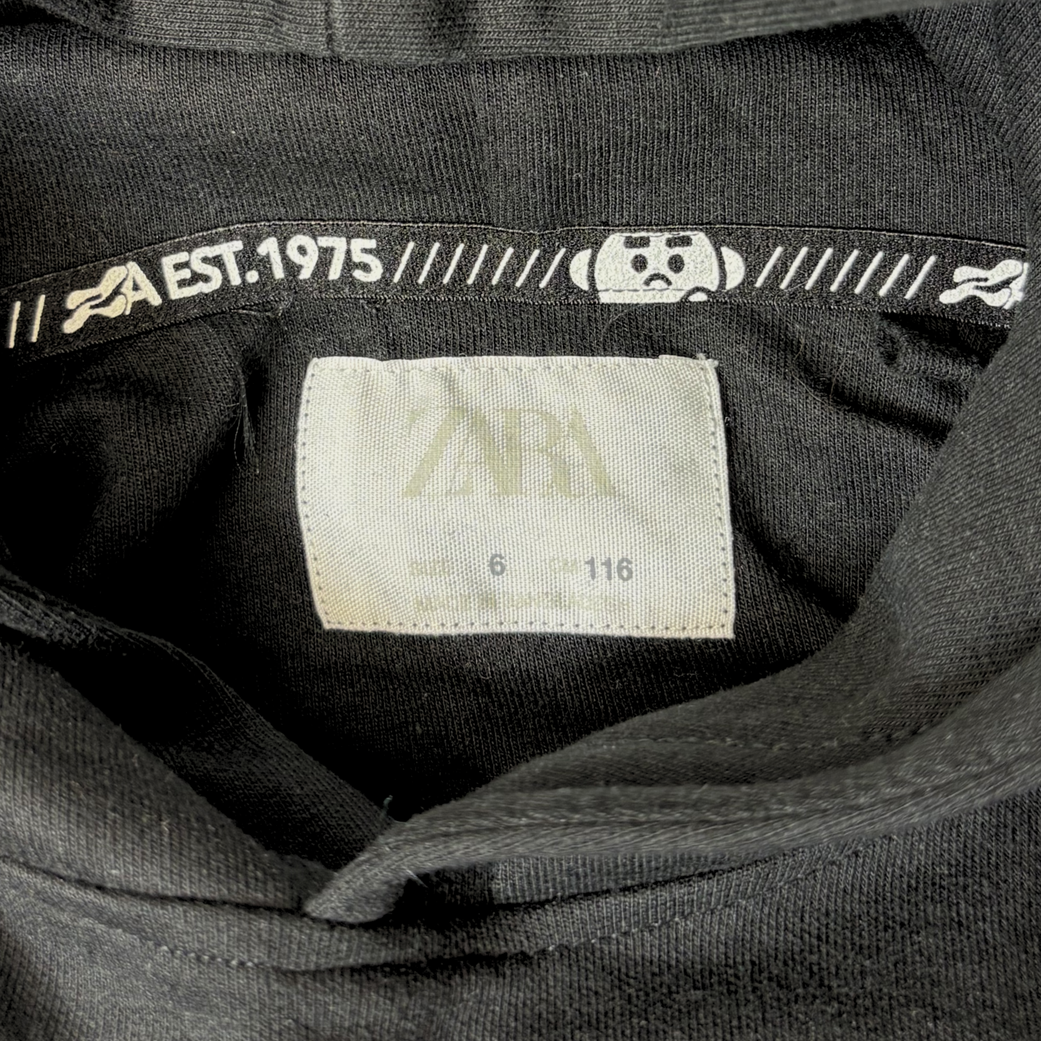 Boys Black Graphic Pullover Hoodie – Size 6