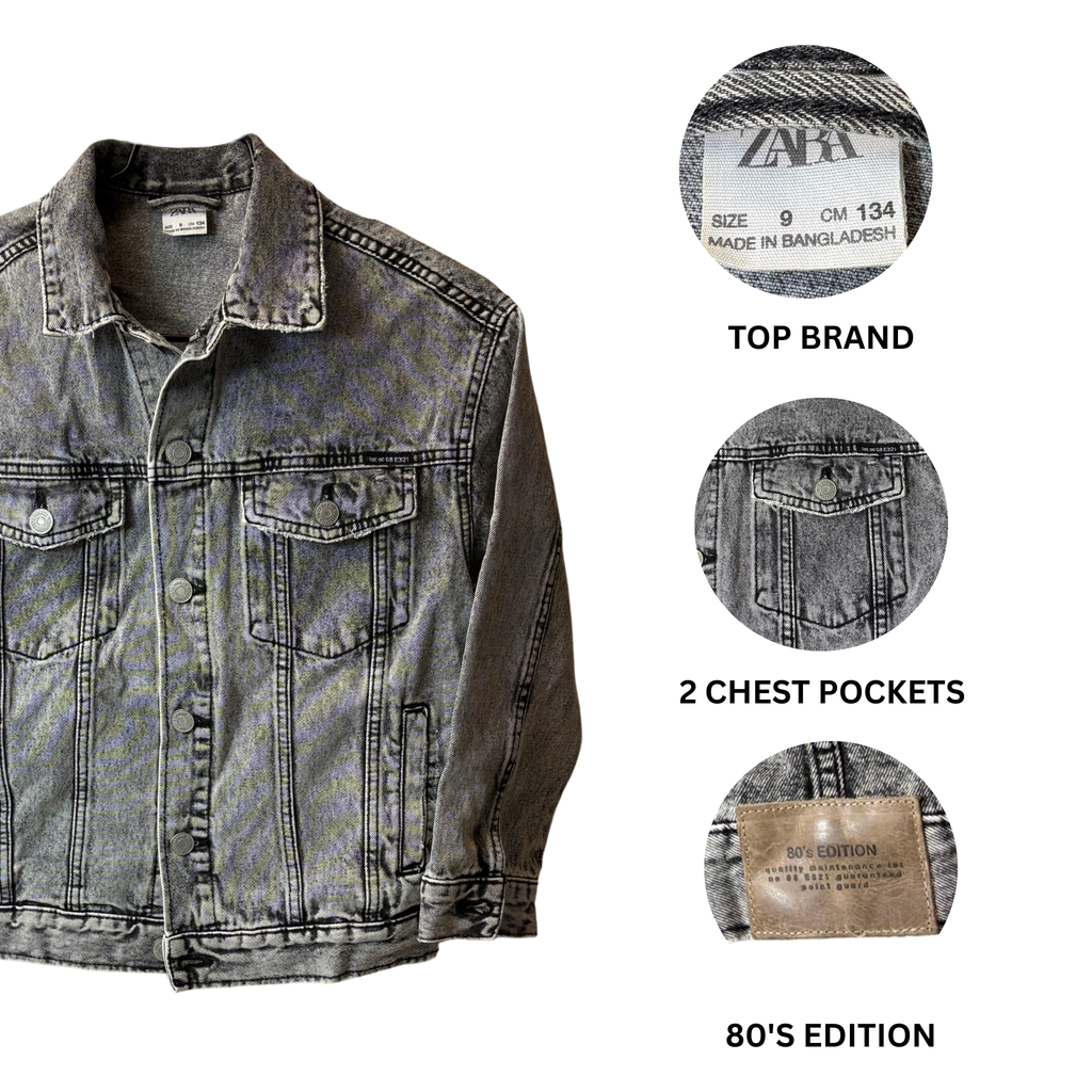 Kids Grey Wash Jean Jacket – Size 9 – 100% Cotton
